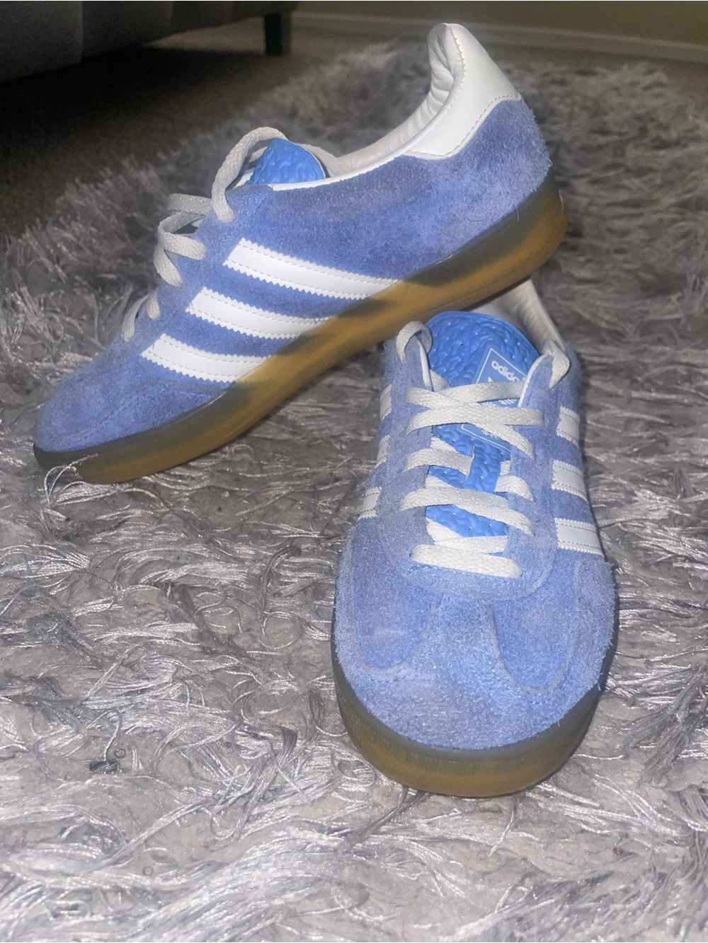 adidas Light Blue Suede Sneakers with White Stripes